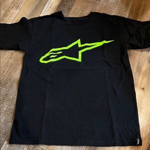 Alpinestars Black Tee with Neon Green Logo
